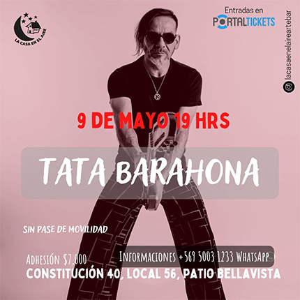 Carátula TATA BARAHONA EN LA CASA EN EL AIRE - 19:00 - Entrada General (Incluye Cargo por Servicio)