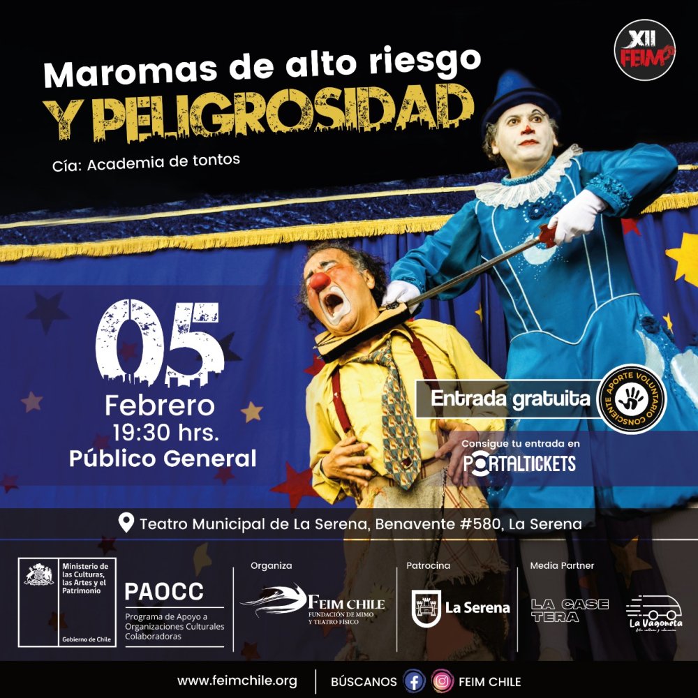 Flyer Evento MAROMAS DE ALTO RIESGO Y PELIGROSIDAD EN TEATRO MUNICIPAL DE LA SERENA