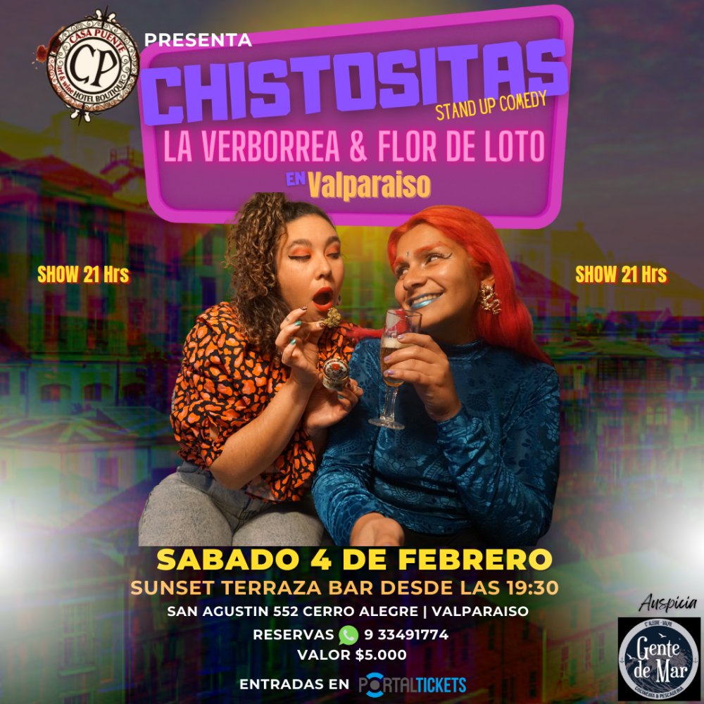 Flyer Evento CHISTOSITAS: VERBORREA Y FLOR DE LOTO EN VALPARAÍSO