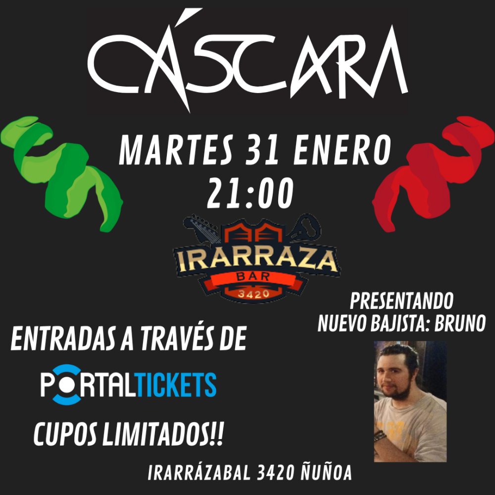 Flyer Evento CASCARA EN VIVO IRARRAZABAR