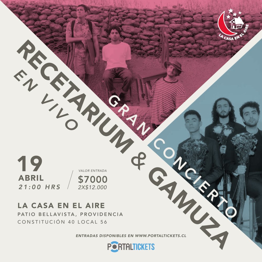 Flyer Evento GRAN CONCIERTO, RECETARIUM Y GAMUZA EN LA CASA EN EL AIRE