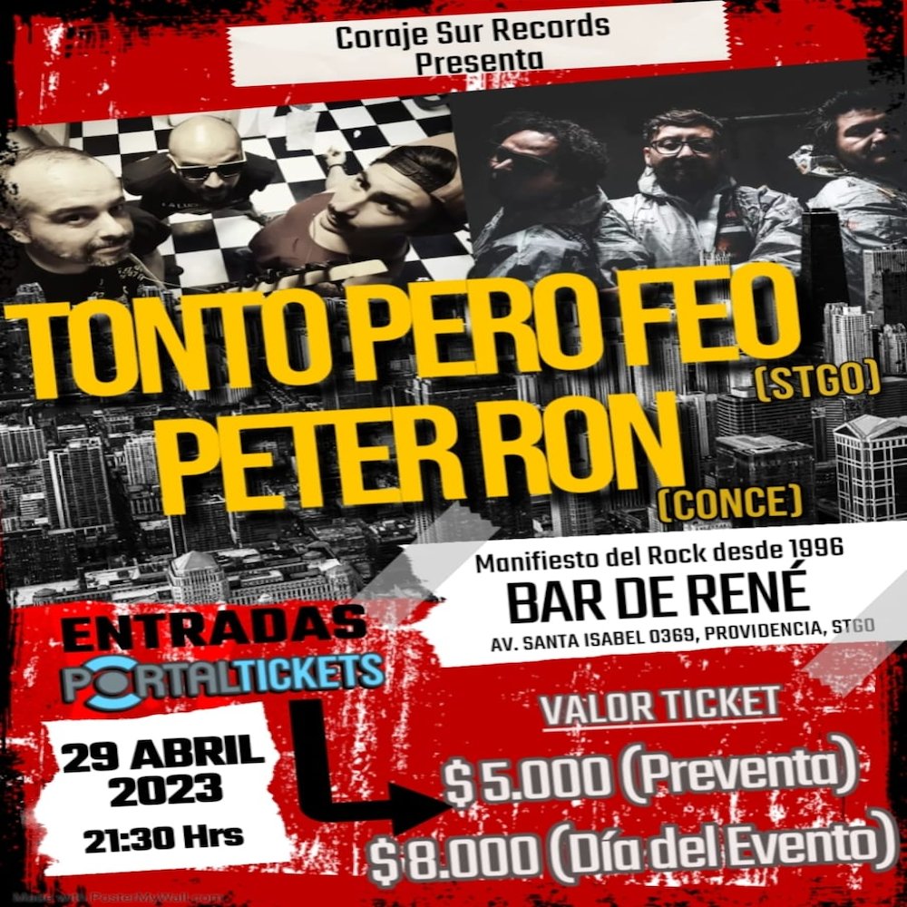 Flyer Evento PETER RON Y TONTO PERO FEO EN BAR DE RENE