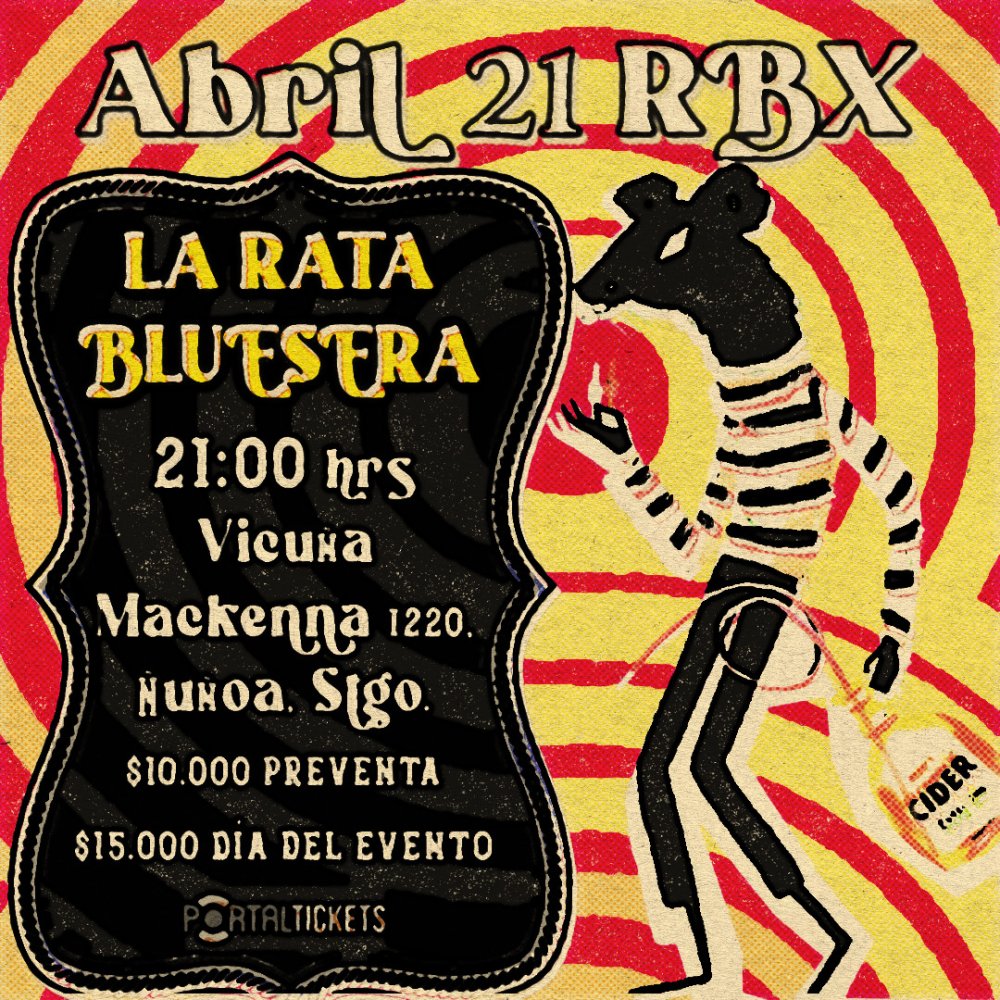 Flyer Evento LA RATA BLUESERA EN SALA RBX, SANTIAGO