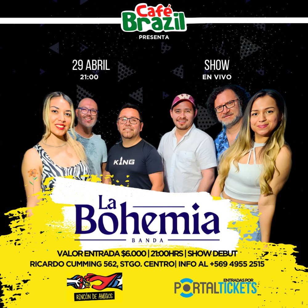Flyer Evento LA  BOHEMIA BANDA EN CAFÉ BRAZIL