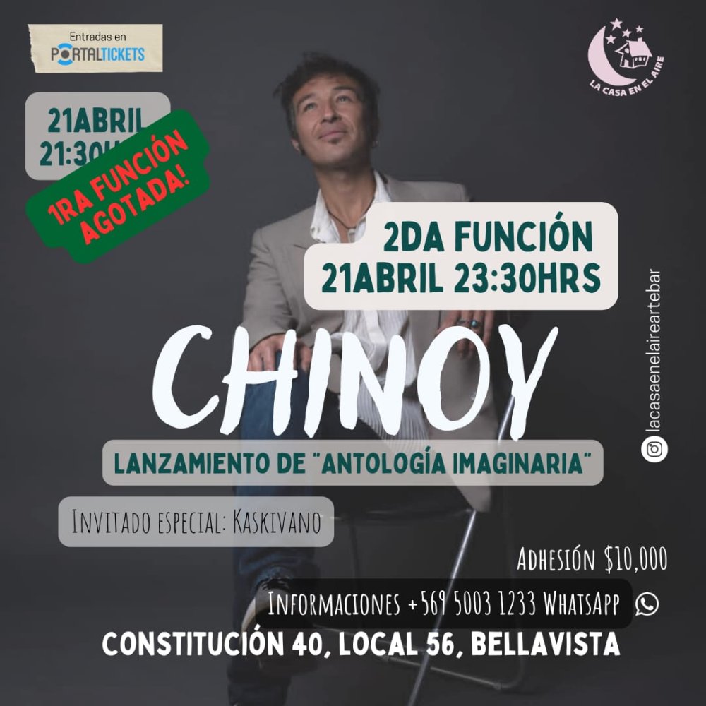 Flyer Evento CHINOY EN LA CASA EN EL AIRE - SEGUNDA FUNCIÓN