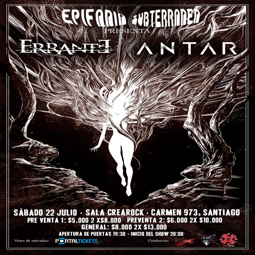 Flyer Evento EPIFANIA SUBTERRANEA PRESENTA: ERRANTE Y ANTAR EN VIVO SALA CREAROCK SANTIAGO