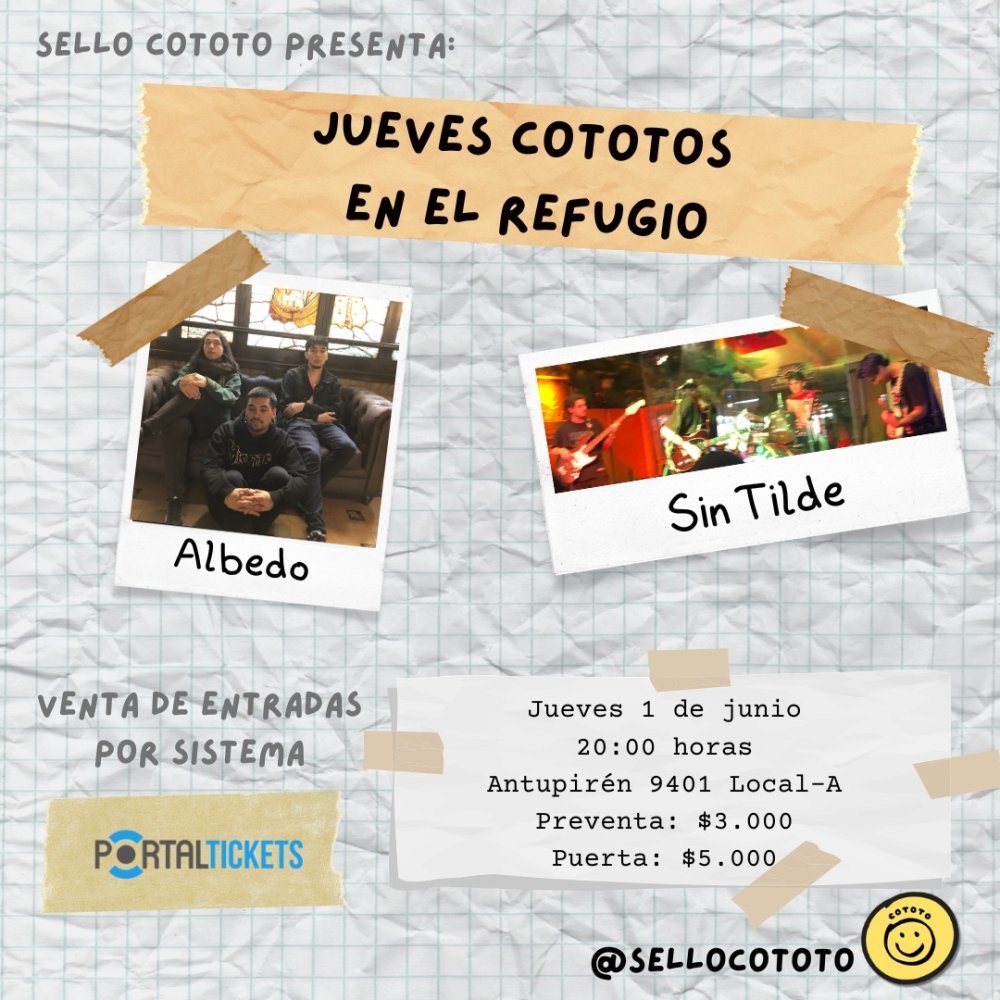 Flyer Evento JUEVES COTOTO EN EL REFUGIO: ALBEDO + SIN TILDE