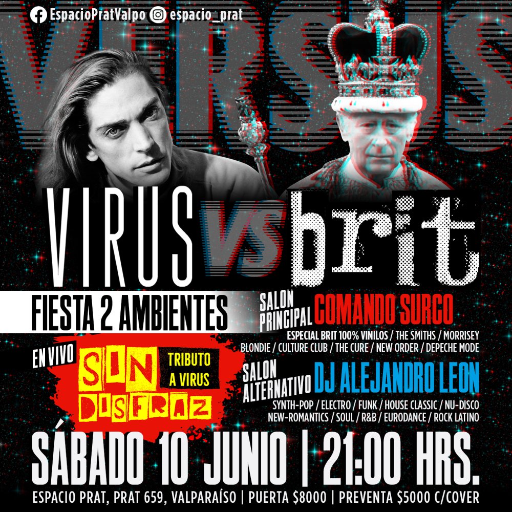 Flyer Evento VIRUS VS BRIT EN ESPACIO PRAT VALPARAÍSO