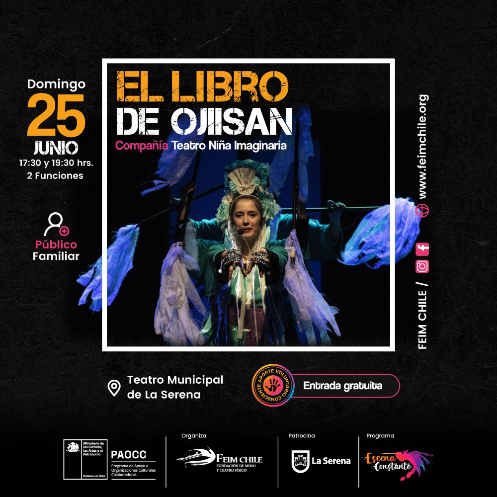 Flyer Evento EL LIBRO DE OJIISAN EN TEATRO MUNICIPAL DE LA SERENA