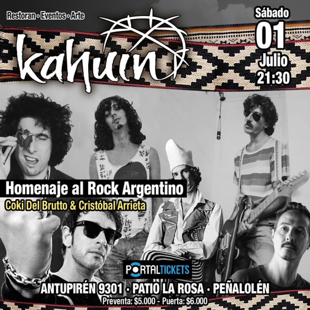 Flyer Evento KAHUIN PRESENTA: HOMENAJE AL ROCK ARGENTINO - SABADO 01 DE JULIO