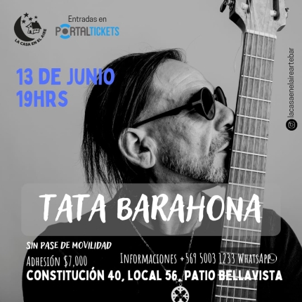 Flyer Evento TATA BARAHONA EN LA CASA EN EL AIRE A LAS 19:00