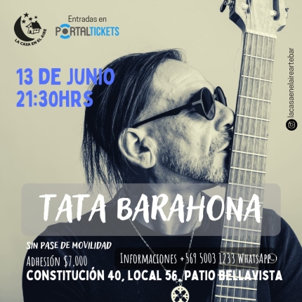 Flyer Evento TATA BARAHONA EN LA CASA EN EL AIRE A LAS 21:30