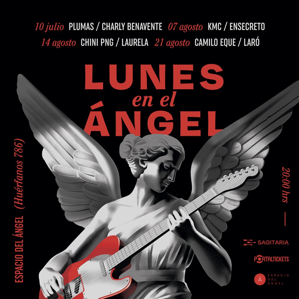 Flyer Evento LUNES EN EL ANGEL: PLUMAS Y CHARLY BENAVENTE