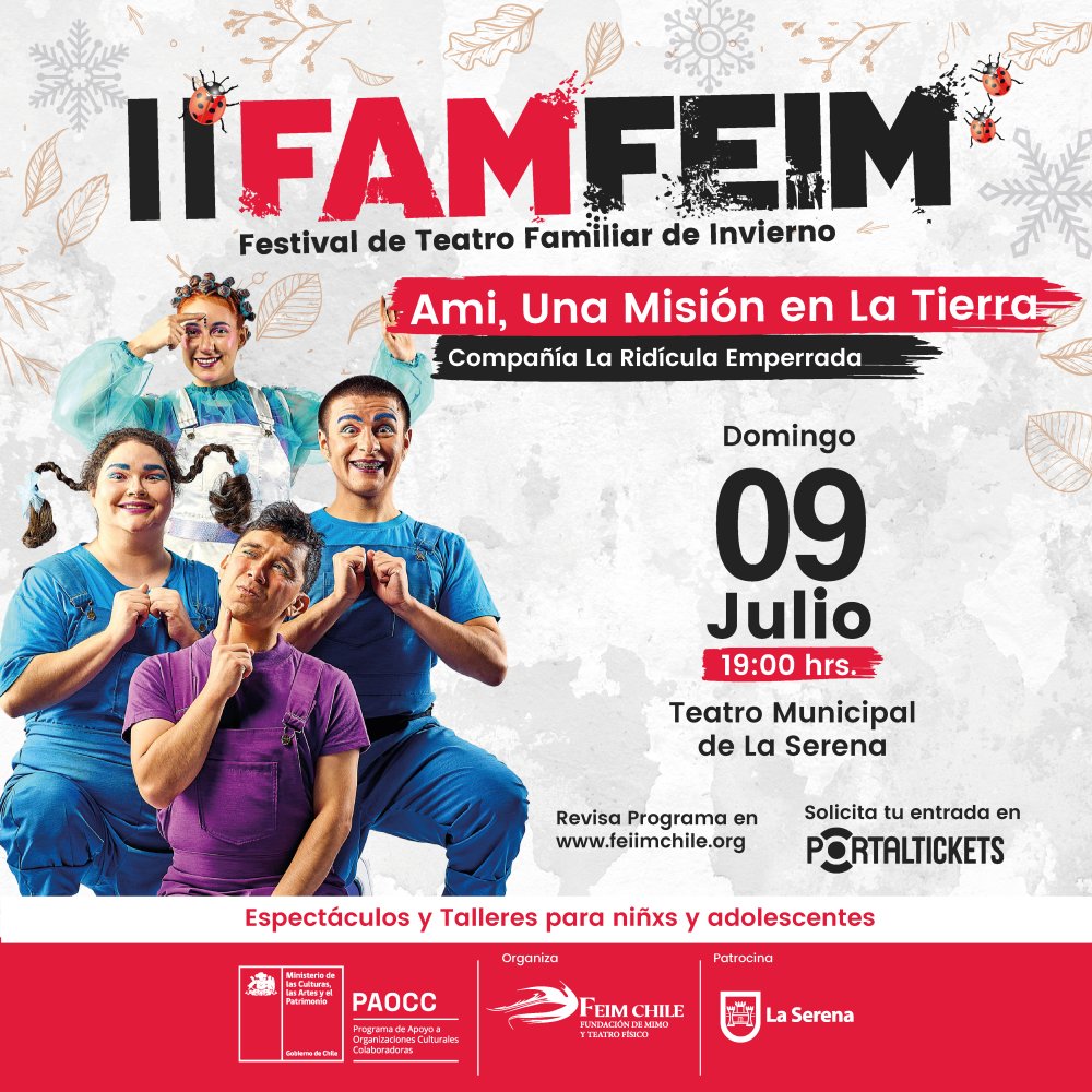 Flyer Evento AMI, UNA MISION EN LA TIERRA EN TEATRO MUNICIPAL DE LA SERENA DOMINGO