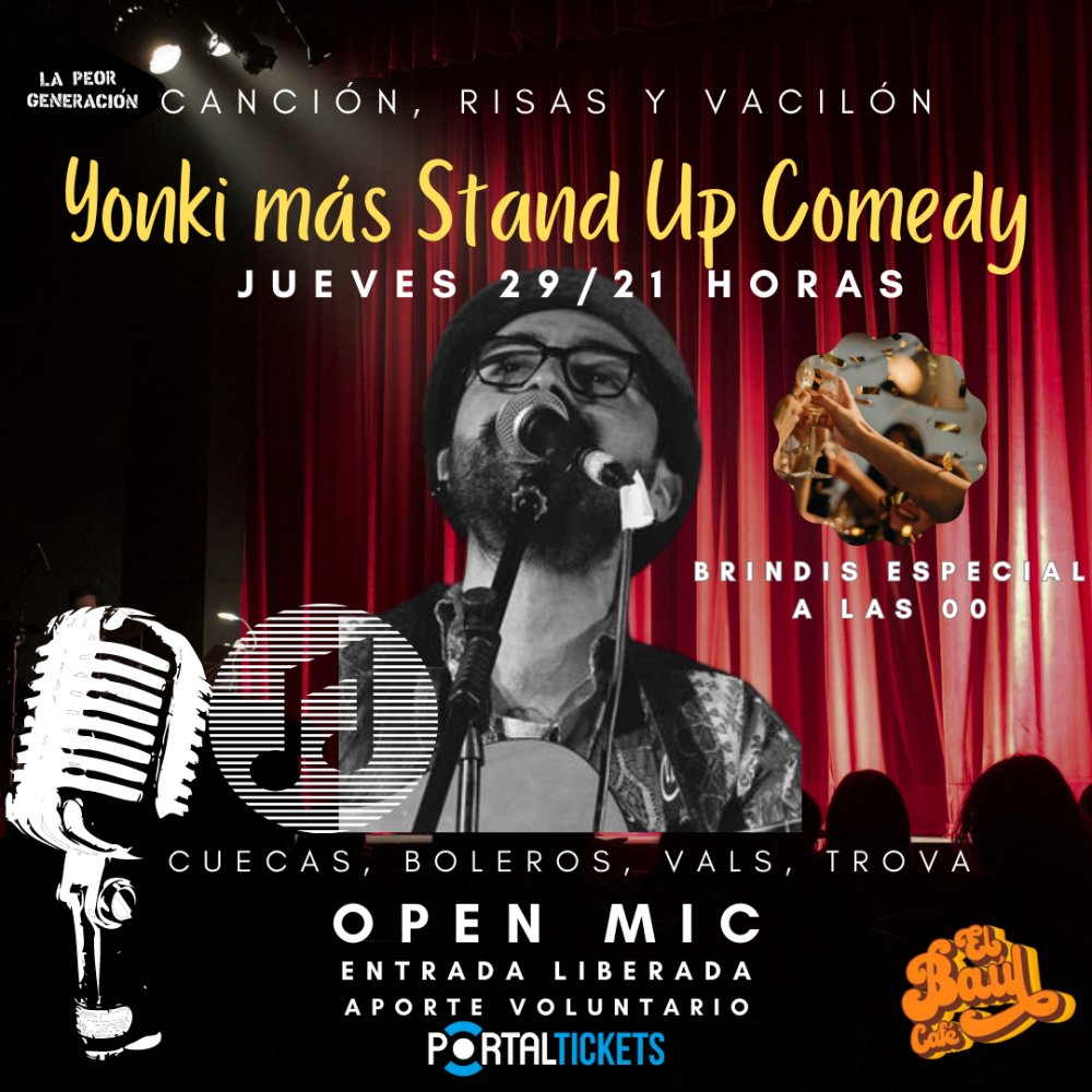 Flyer Evento YONKI Y STAND UP COMEDY EN EL BAÚL CAFÉ VIÑA DEL MAR