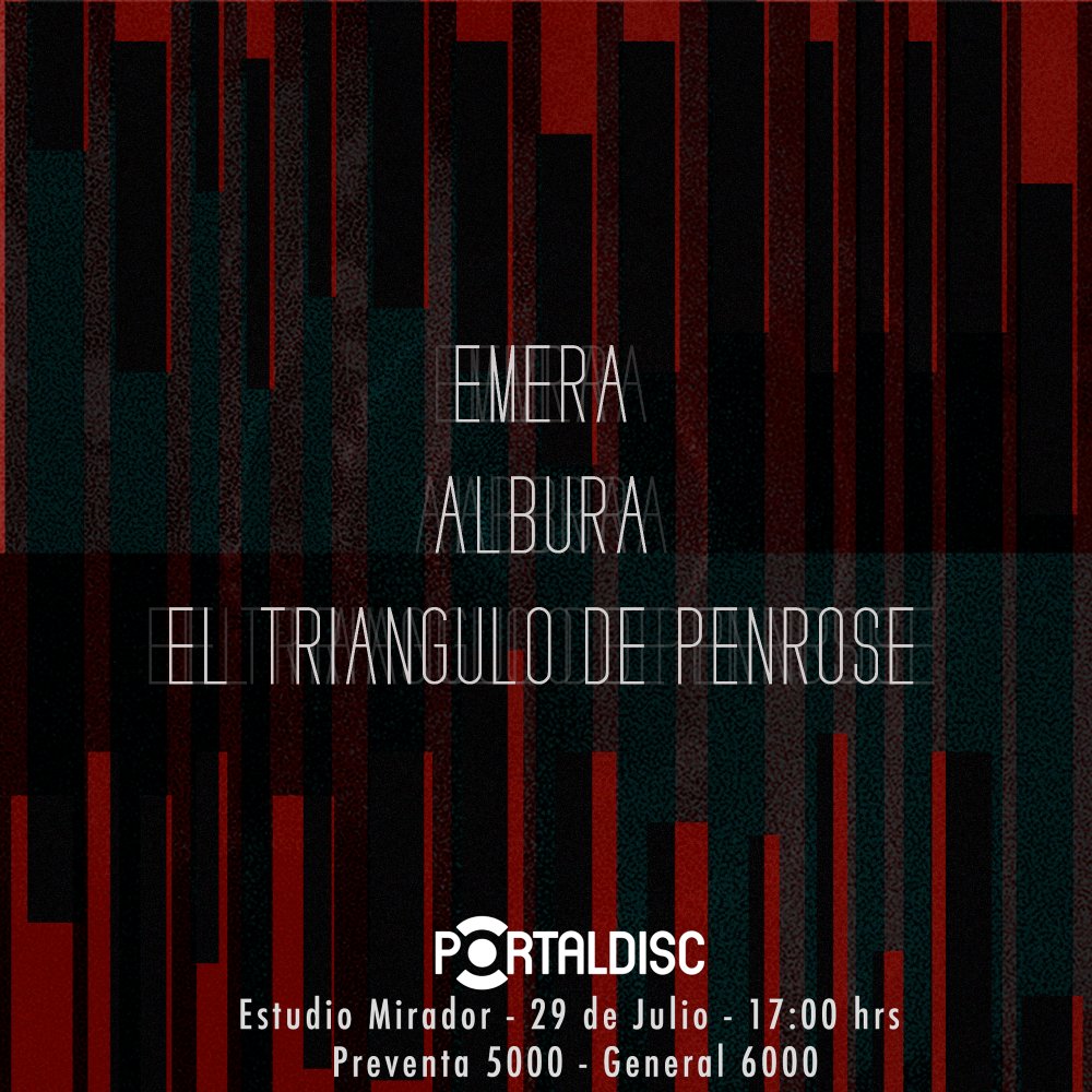 Flyer Evento EMERA, EL TRIANGULO DE PENROSE Y ALBURA EN ESTUDIO MIRADOR