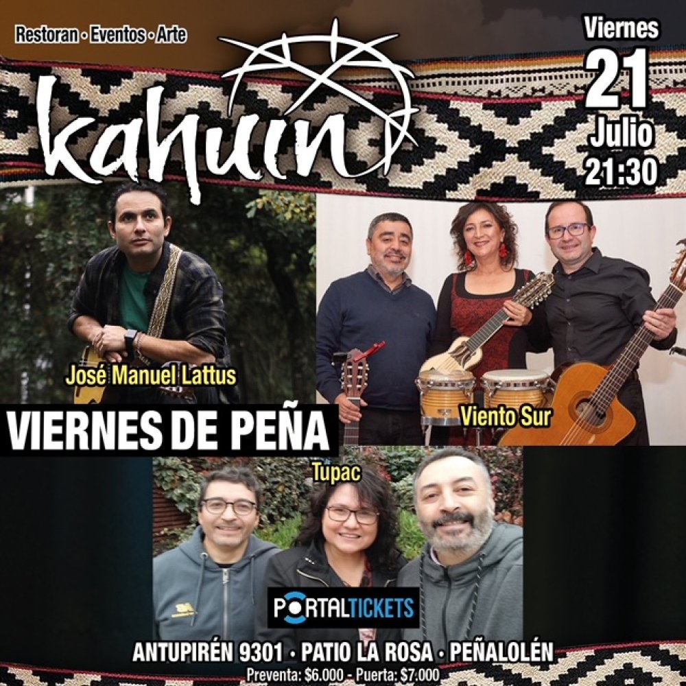 Flyer Evento KAHUIN PRESENTA: VIERNES DE PEÑA - MUSICA & COMIDA CHILENA