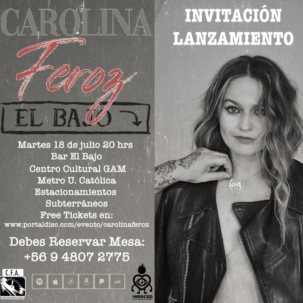 Flyer Evento LANZAMIENTO CAROLINA FEROZ EN BAR EL BAJO, CENTRO CULTURAL GAM