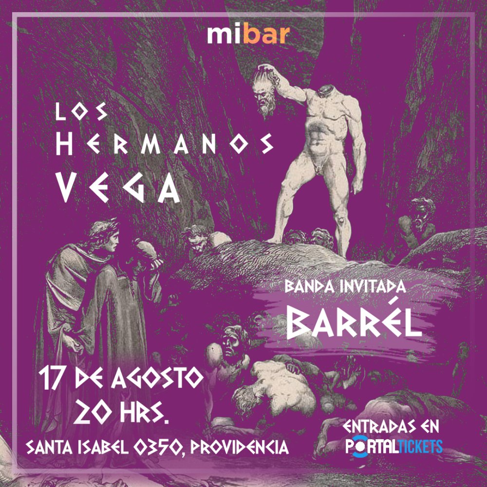 Flyer Evento LOS HERMANOS VEGA + BARREL EN VIVO EN MI BAR