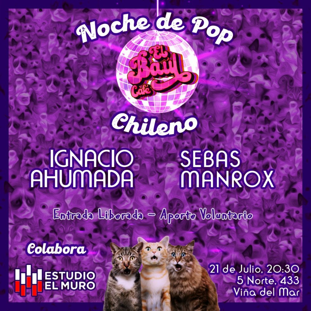 Flyer Evento NOCHE DE POP CHILENO EN EL BAÚL CAFÉ VIÑA DEL MAR