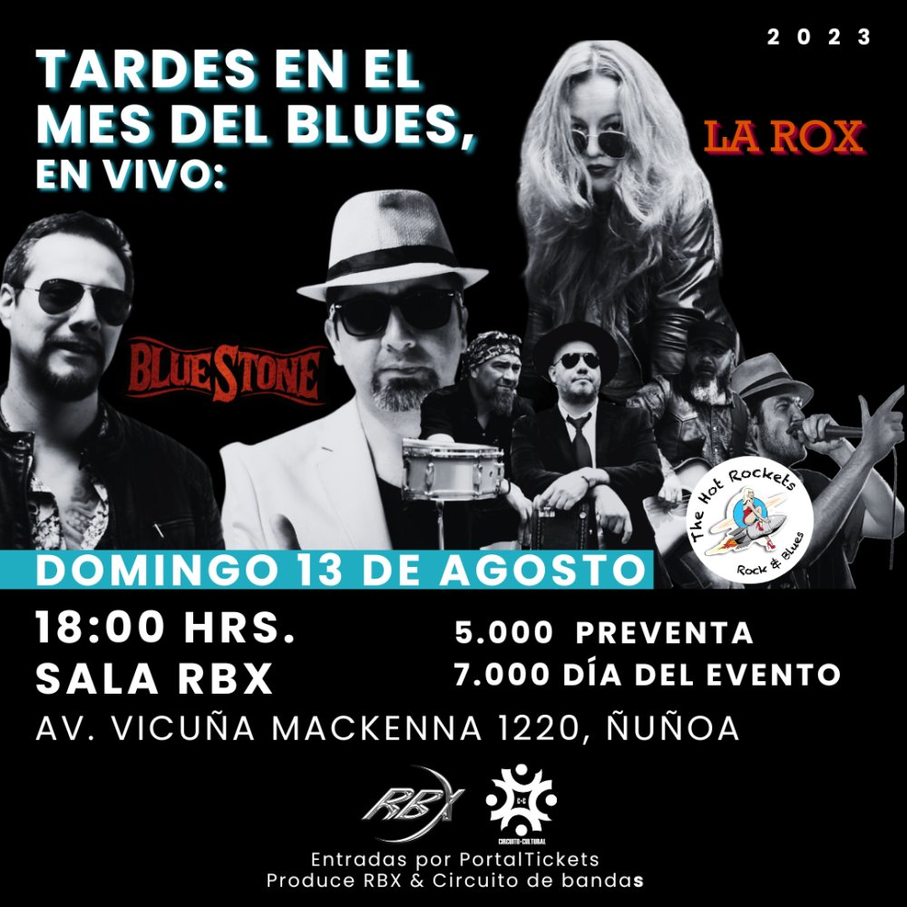 Flyer Evento LA ROX - BLUESTONE - THE HOT ROCKETS EN RBX