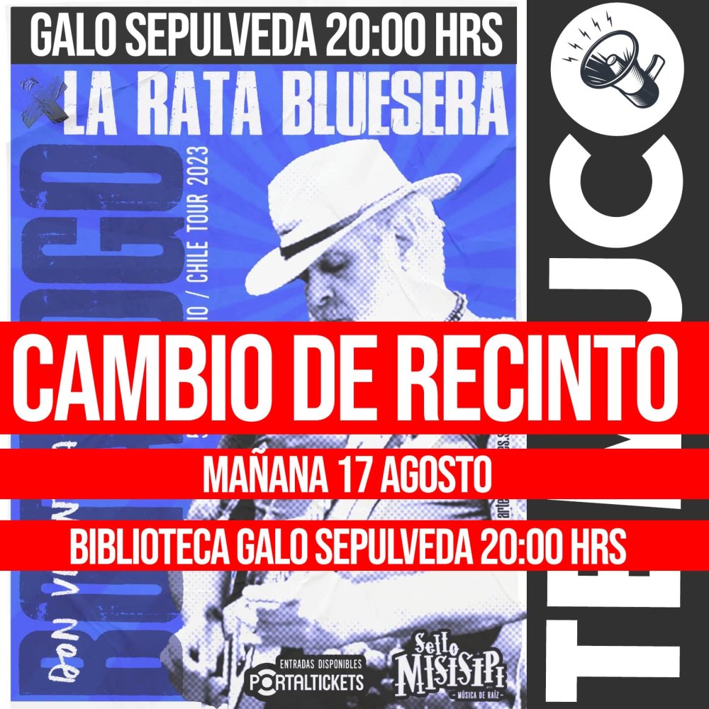 Flyer Evento DON VILANOVA BOTAFOGO GIRA CHILE BLUES Y ROCK 50 AÑOS EN BIBLIOTECA GALO SEPÚLVEDA TEMUCO