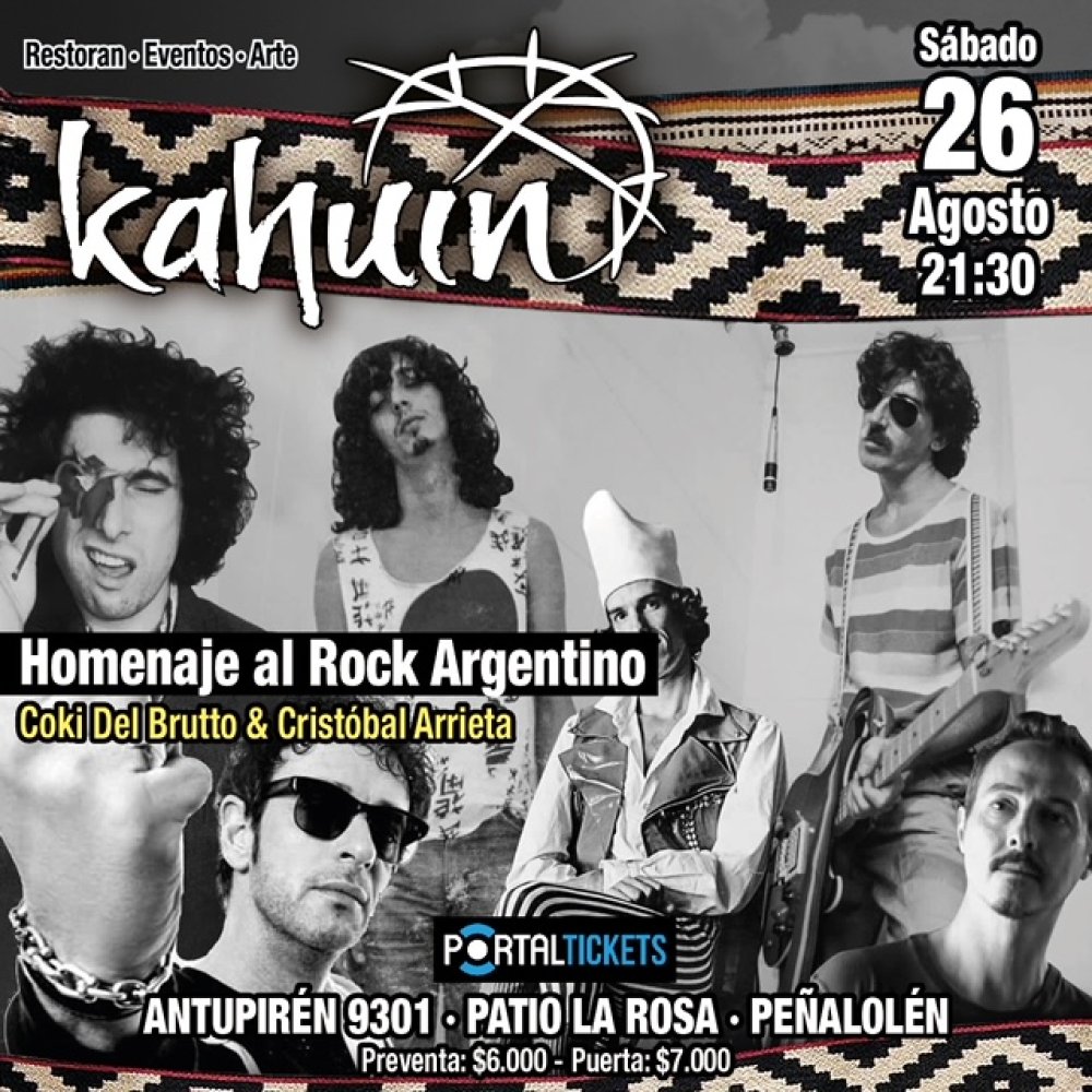 Flyer Evento KAHUIN PRESENTA: HOMENAJE AL ROCK ARGENTINO - SABADO 26 AGOSTO