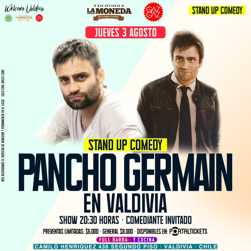 Flyer Evento PANCHO GERMAIN - STAND UP COMEDY EN GAZ GAZ VALDIVIA