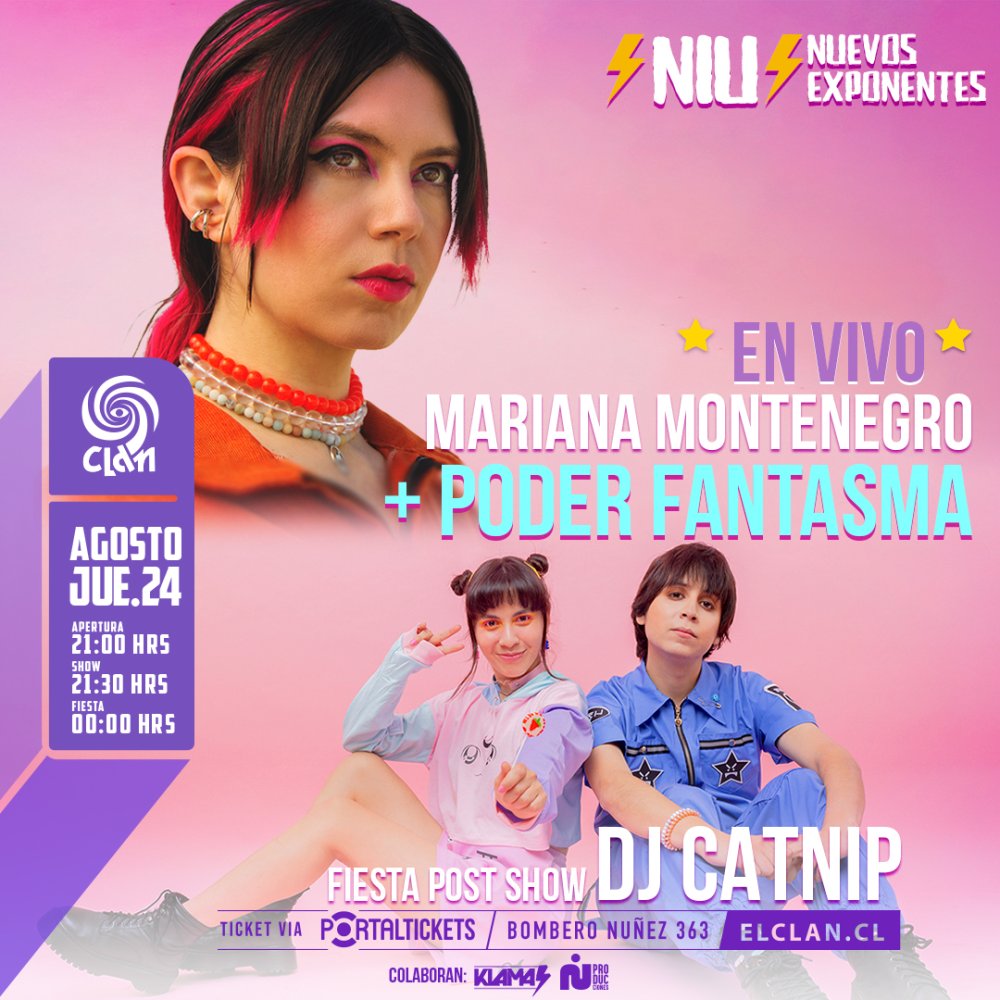 Flyer Evento CLAN PRESENTA ⚡NIU CICLOS⚡:  PODER FANTASMA + MARIANA MONTENEGRO