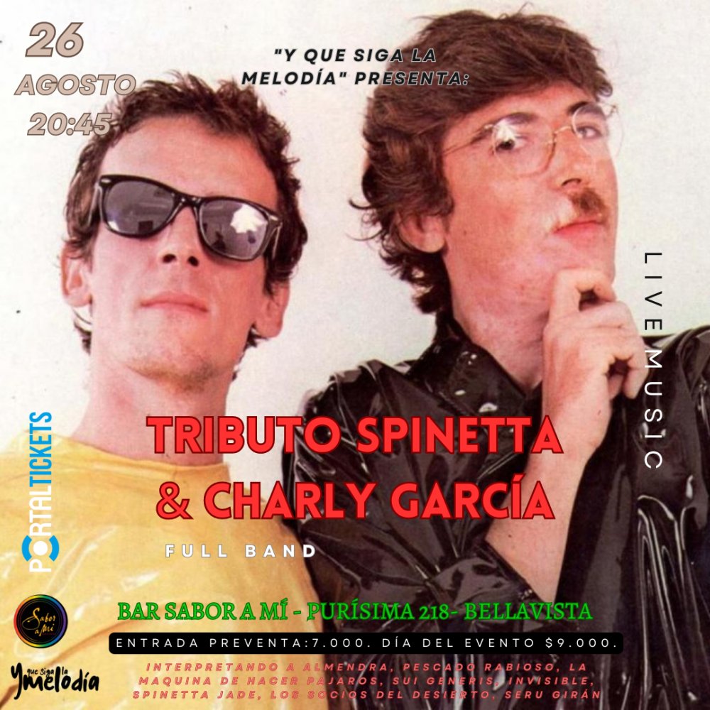 Flyer Evento TRIBUTO SPINETTA & CHARLY GARCÍA EN SABOR A MI
