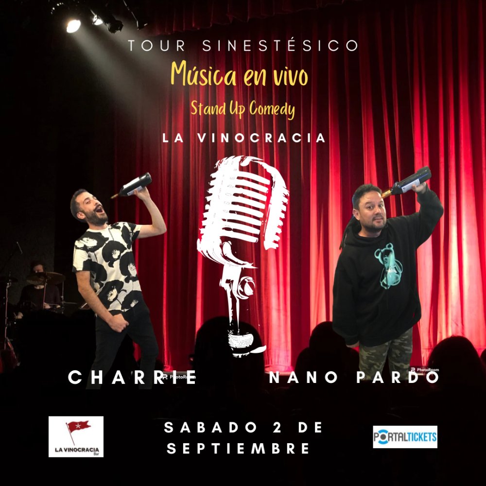 Flyer Evento MUSICA EN VIVO Y STAND UP - CHARRIE Y NANO PARDO EN LA VINOCRACIA