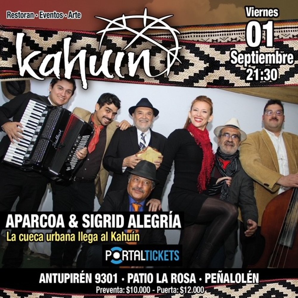 Flyer Evento KAHUIN PRESENTA: APARCOA & SIGRID ALEGRÍA- VIERNES 01 SEPTIEMBRE