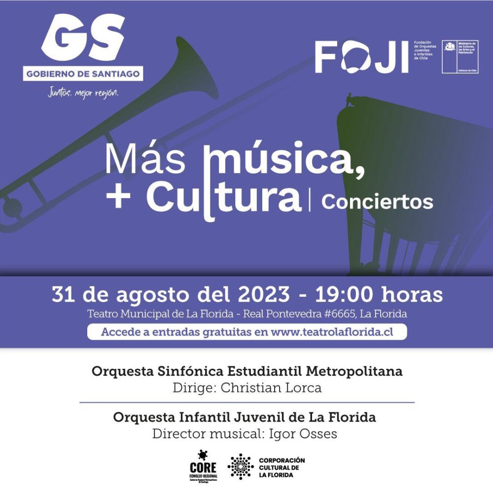 Flyer Evento MAS MUSICA, MAS CULTURA CONCIERTOS - EN EL TEATRO MUNICIPAL DE LA FLORIDA