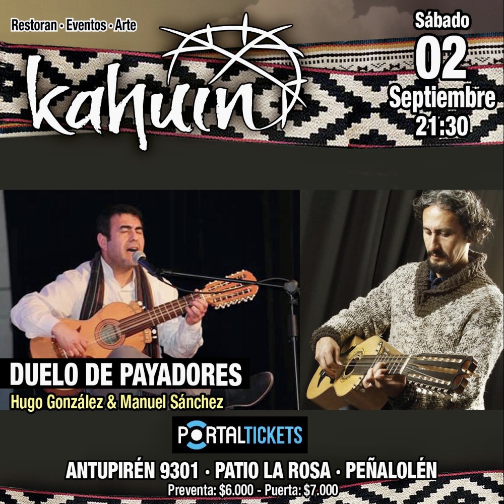 Flyer Evento KAHUIN PRESENTA:  DUELO DE PAYADORES - SÁBADO 02 SEPTIEMBRE