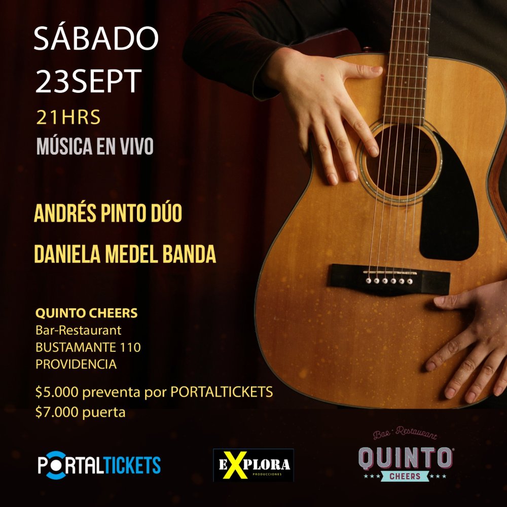 Flyer Evento ANDRES PINTO Y DANIELA MEDEL EN QUNTO CHEERS