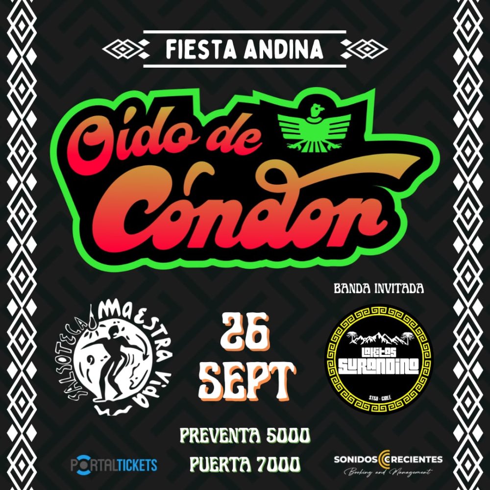 Flyer Evento FIESTA ANDINA: OÍDO DE CÓNDOR + LAKITAS SURANDINO EN LA MAESTRA VIDA