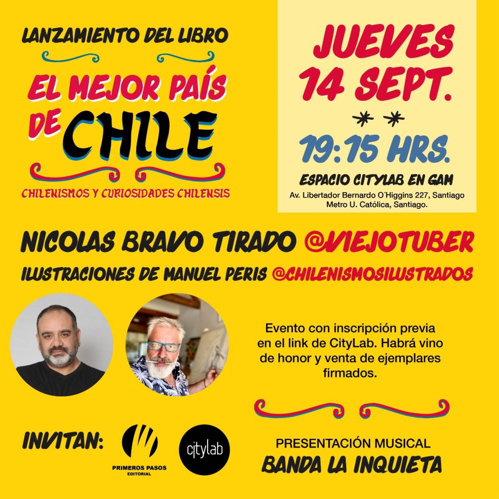Flyer Evento LANZAMIENTO LIBRO EL MEJOR PAIS DE CHILE EN CITYLAB GAM