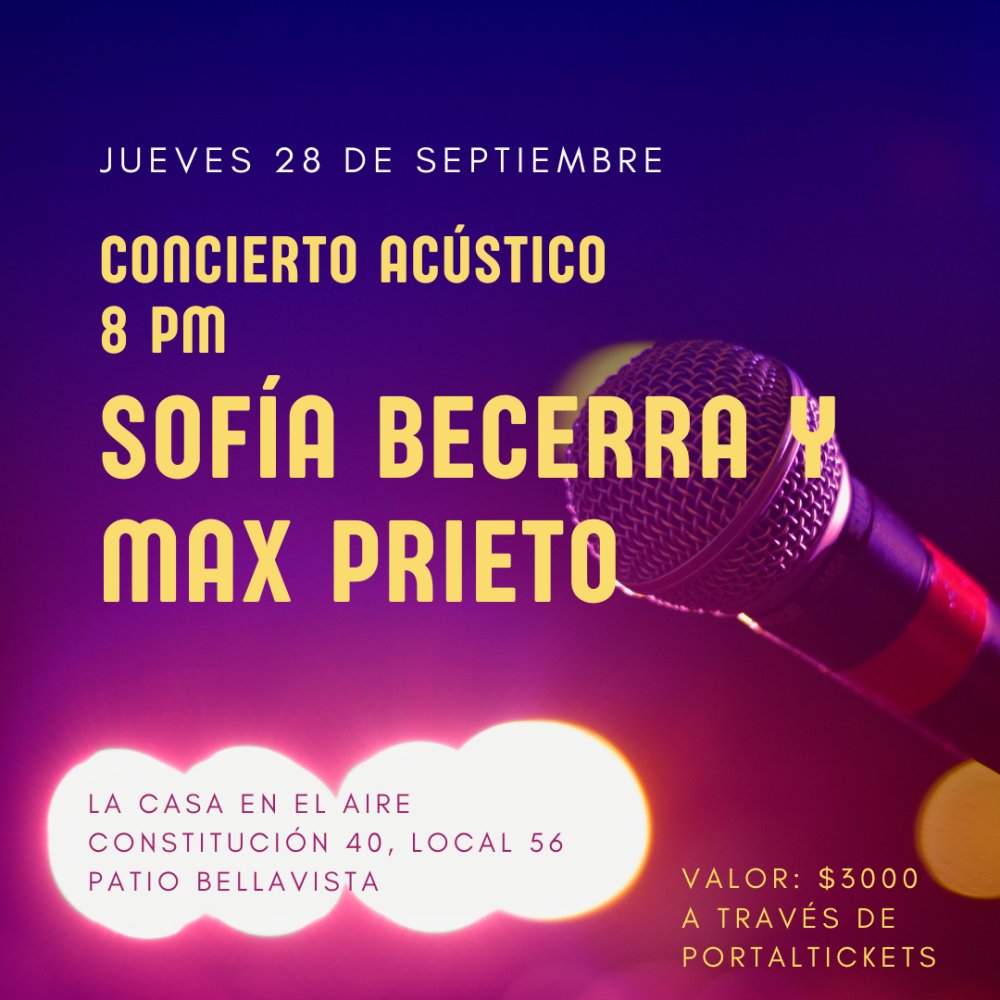 Flyer SOFIA BECERRA Y MAX PRIETO EN LA CASA EN EL AIRE