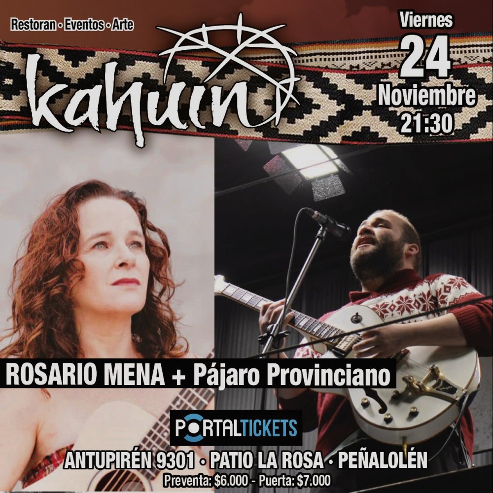 Flyer Evento KAHUIN PRESENTA:  ROSARIO MENA - VIERNES 24 NOVIEMBRE
