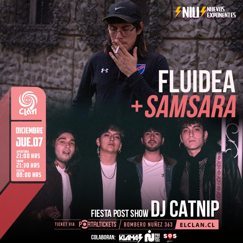 Flyer CLAN PRESENTA ⚡NIU CICLOS⚡: FLUIDEA + SAMSARA