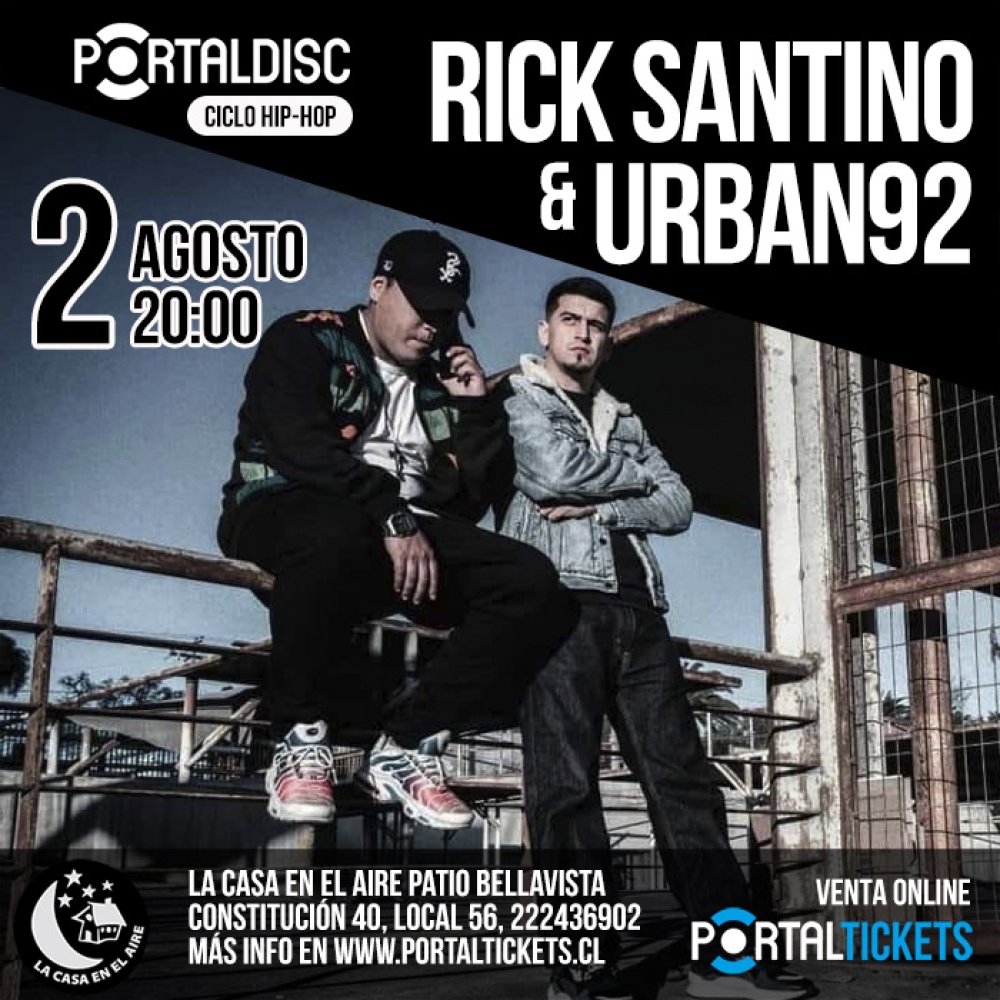 Flyer Evento RICK SANTINO & URBAN92 EN LA CASA EN EL AIRE