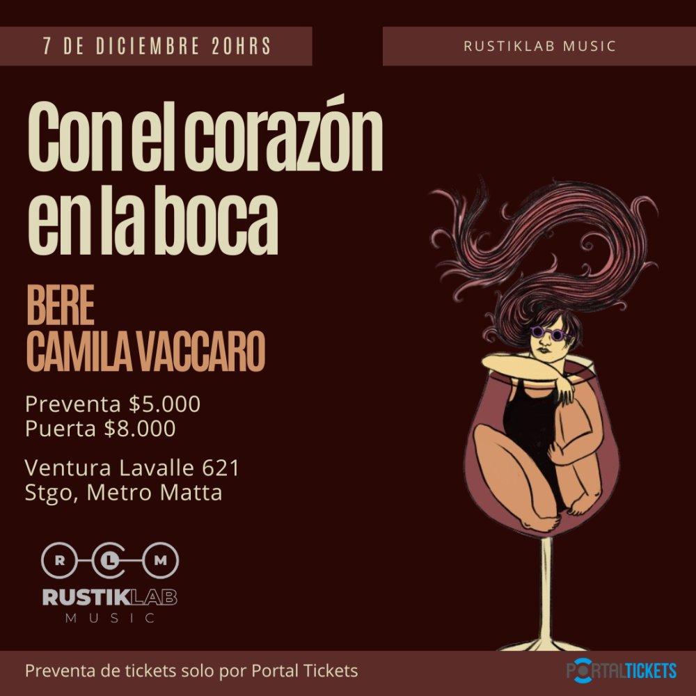 Flyer CON EL CORAZÓN EN LA BOCA - BERE & CAMILA VACCARO EN RUSTIKLAB MUSIC
