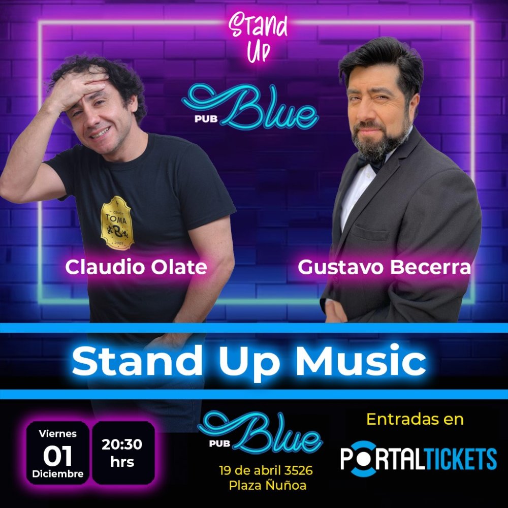Flyer GUSTAVO BECERRA Y CLAUDIO OLATE EN BLUE PUB 1 DIC 23
