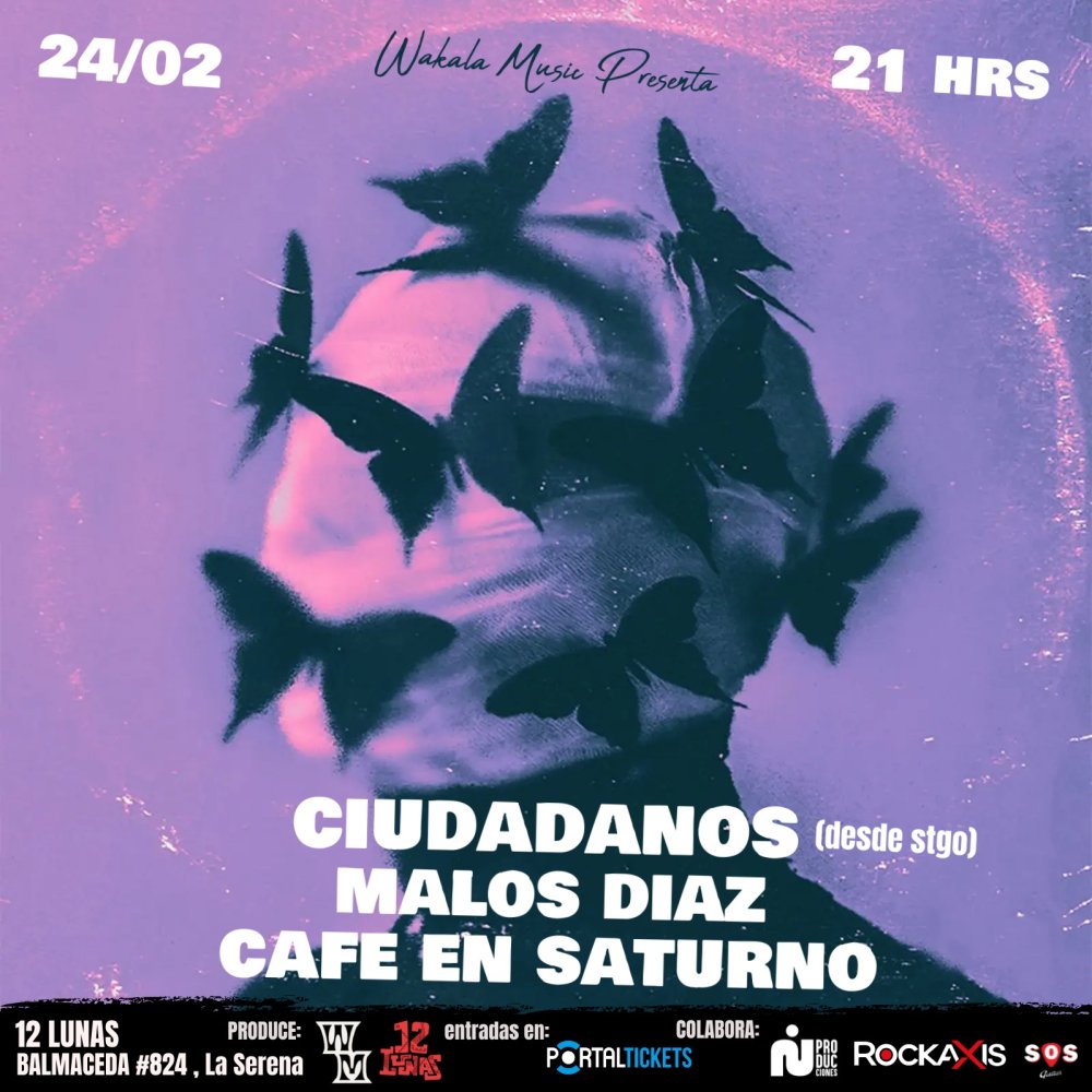 Flyer CIUDADANOS+MALOS DIAZ+CAFE EN SATURNO EN 12 LUNAS RESTOBAR
