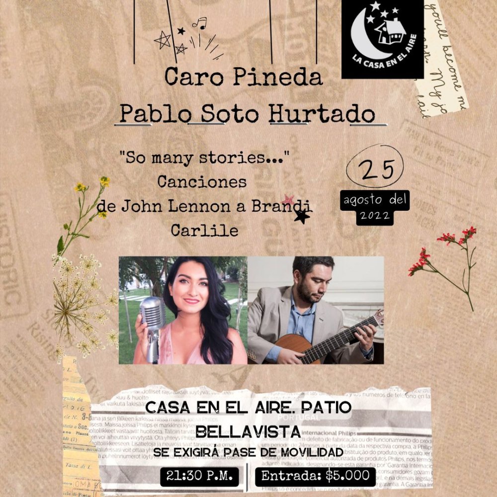 Flyer Evento CARO PINEDA Y PABLO SOTO EN LA CASA EN EL AIRE