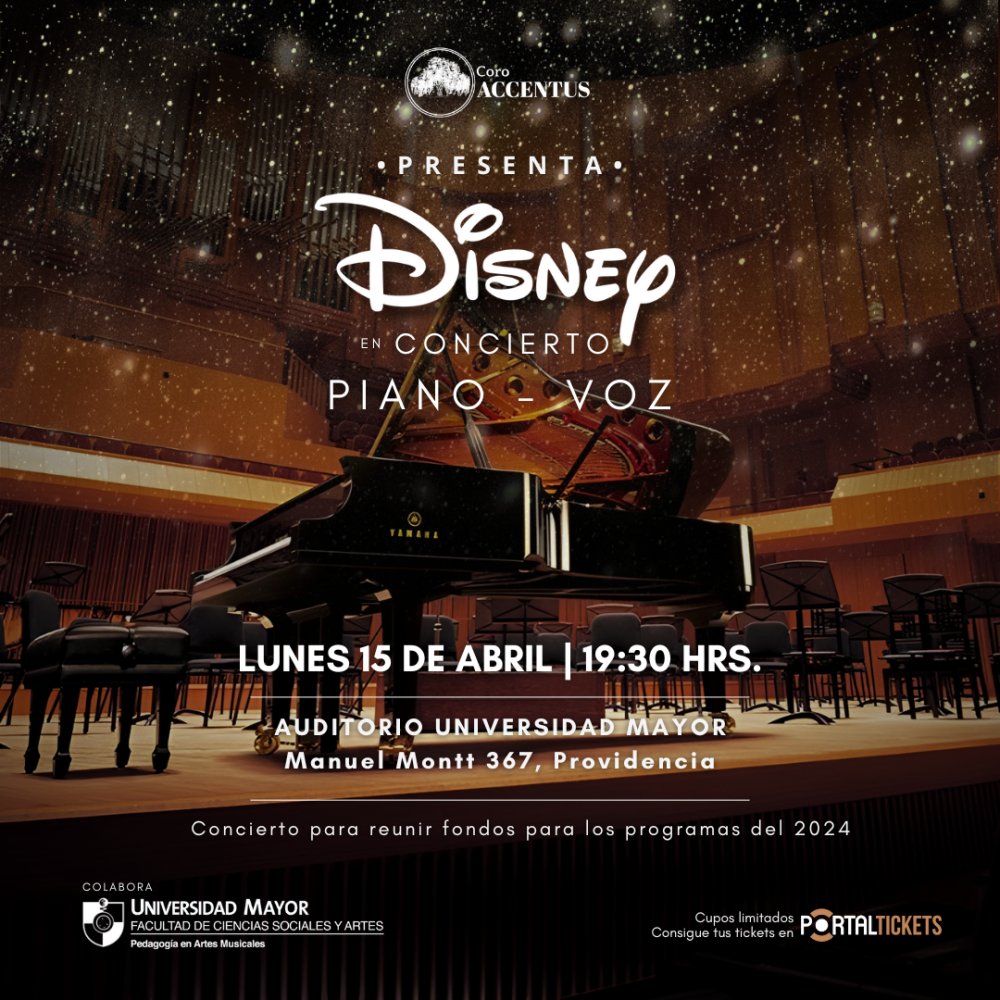 Flyer DISNEY EN CONCIERTO: PIANO - VOZ EN UNIVERSIDAD MAYOR