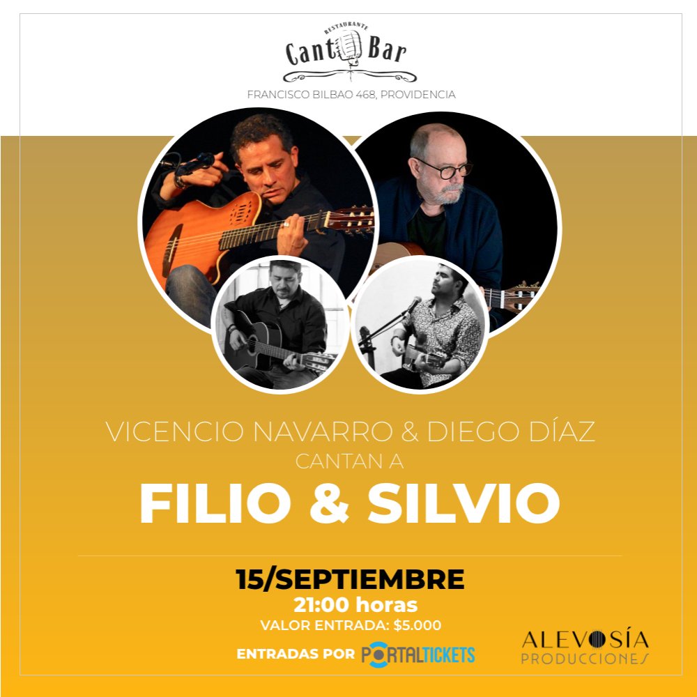 Flyer Evento CANCIONES DE SILVIO & FILIO / CON DIEGO DIAZ Y VICENCIO NAVARRO