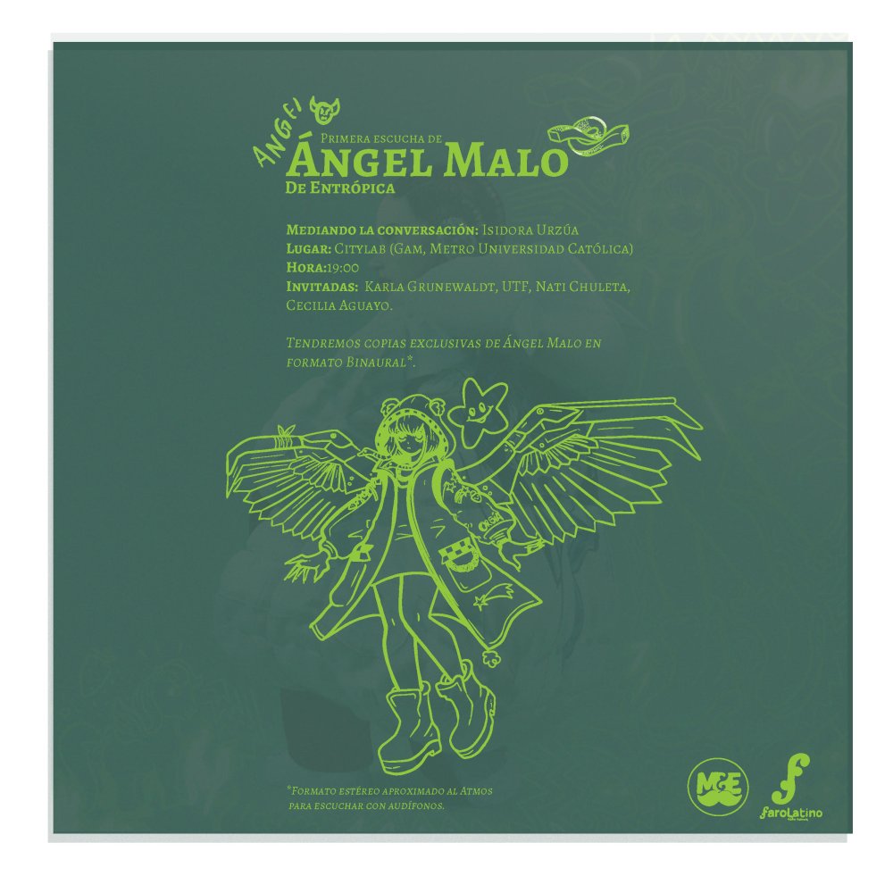 Flyer PRIMERA ESCUCHA DEL ALBUM ANGEL MALO DE ENTROPICA EN CITYLAB GAM
