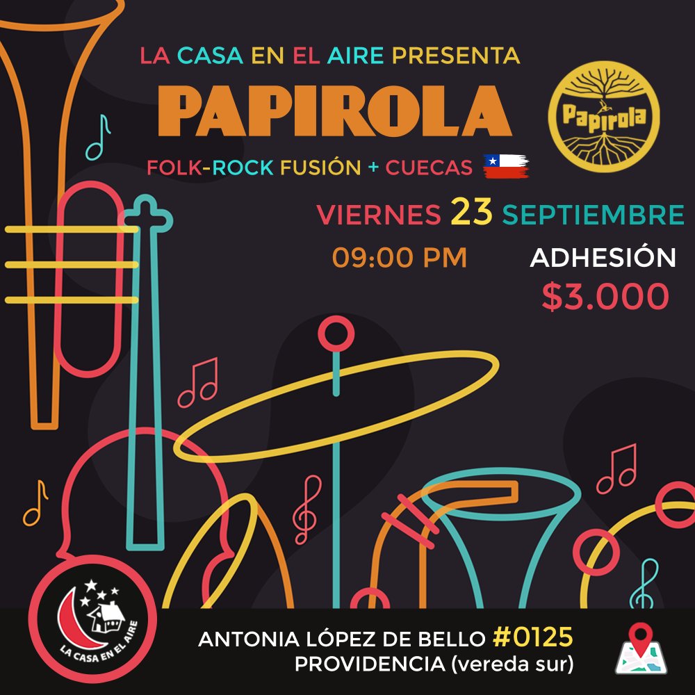 Flyer Evento PAPIROLA EN LA CASA EN EL AIRE 23 SEPTIEMBRE