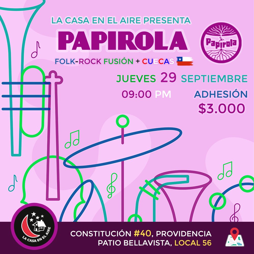 Flyer Evento PAPIROLA EN LA CASA EN EL AIRE 29 SEPTIEMBRE